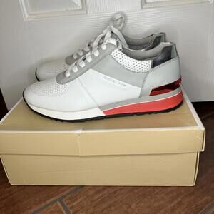 Michael KORS ALLIE WHITE PERFORATED Red ALUMINUM LOGO Sneakers Sz 10M NWB